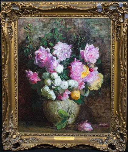 STILL LIFE OF PINK ROSES OIL PAINTING