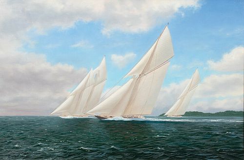 AMERICA'S CUP RACING YACHTS OIL PAINTING