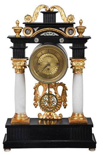 Czech Giltwood and Marble Portico Clock