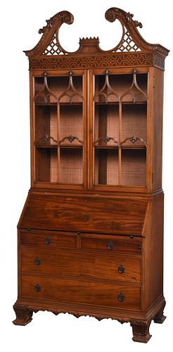 Chinese Chippendale Style Mahogany Desk and Bookcase