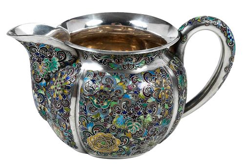 Continental Silver and Enameled Cream Pitcher