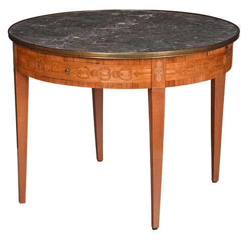 Louis XVI Style Inlaid Mahogany Marble Top Table