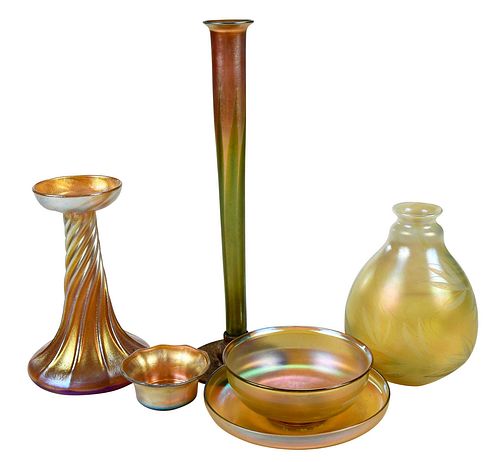 Six Tiffany Studios Style Glass Table Articles