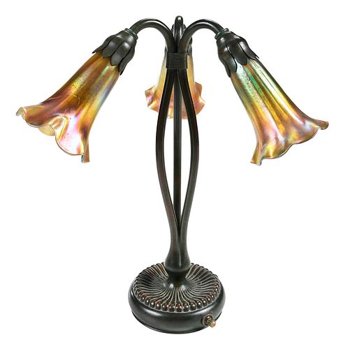 Three Light "Lily" Bronze Table Lamp