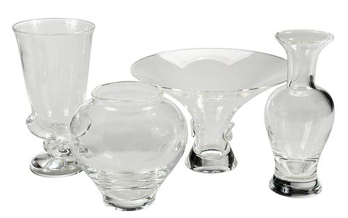 Four Steuben Clear Glass Vases
