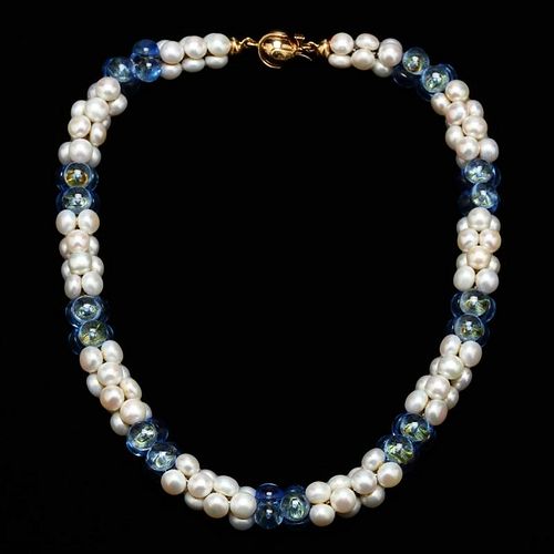 Pearl and Blue Stone Necklace, Marina B