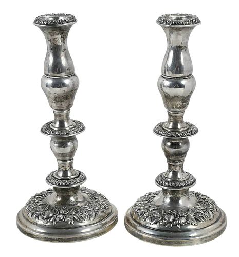 Pair Kirk Repousse Sterling Weighted Candlesticks