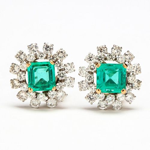 Platinum and 18KT Gold Emerald and Diamond Earrings, Van Cleef & Arpels