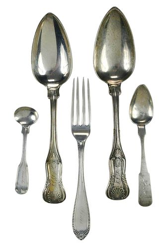 Five Pieces Southern Coin Silver Flatware