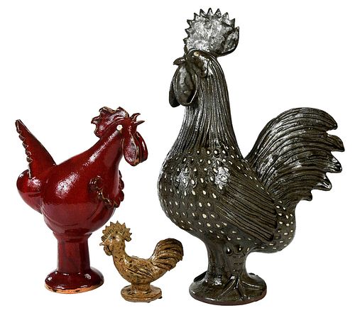  Three Contemporary Southern Stoneware Roosters