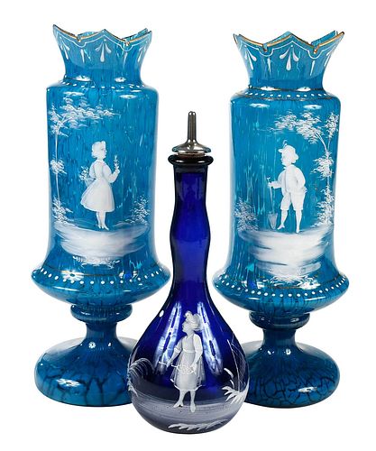 Three Mary Gregory Style Glass Table Items
