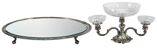 Reed and Barton Silverplate Epergne and Mirrored Tray
