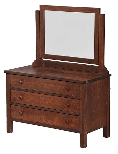 Arts and Crafts Oak Child Size Dresser with Mirror