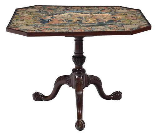 Fine George II Carved Mahogany and Needlepoint Table