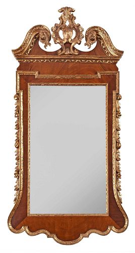George II Style Mahogany and Parcel Gilt Mirror