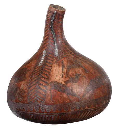 Large Kikuyu Carved Gourd Vessel