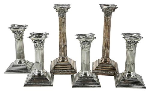 Six Corinthian Column Silver Plate Candlesticks