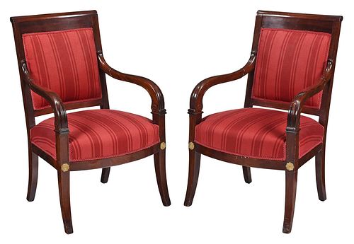 Pair of Empire/Style Mahogany Bronze Mounted Armchairs