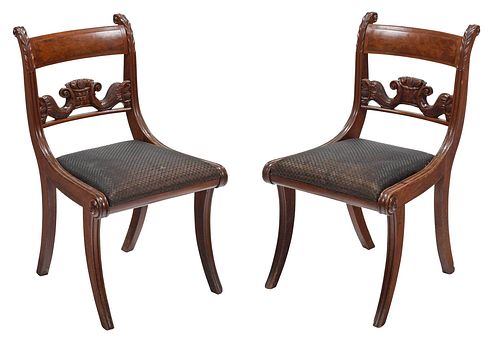 Pair American Classical Cornucopia Carved Side Chairs
