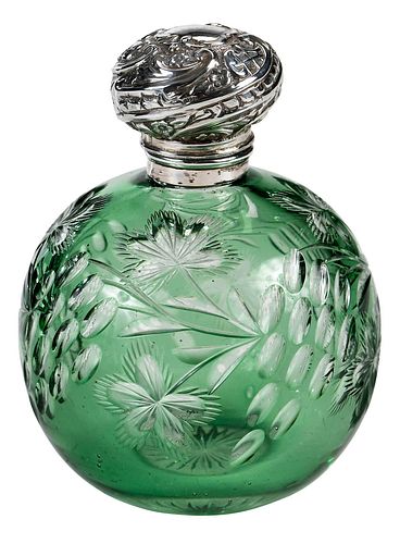 British Green Cut to Clear Glass Perfume Bottle