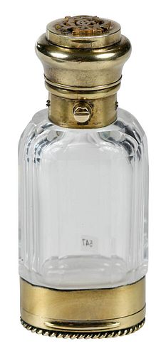 British Faceted Glass and Gilt Metal Perfume in Case
