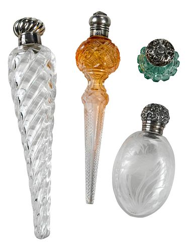 Four Glass and Silver Perfume Bottles