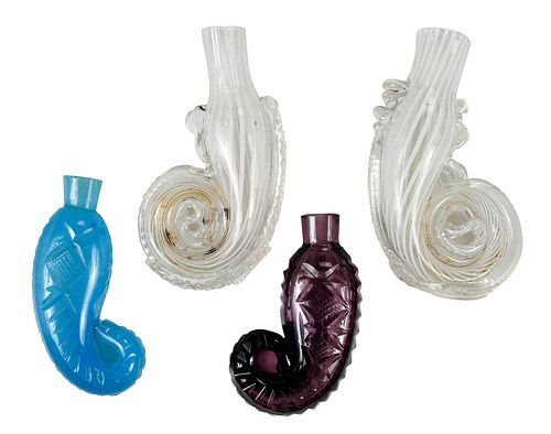 Four Scrolled Blown Glass Perfume Bottles