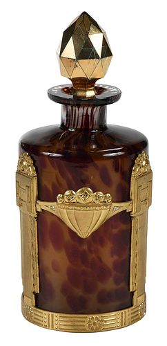 French Tortoiseshell Glass and Gilt Perfume Bottle