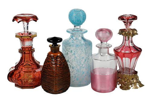 Five American and French Colored Glass Perfumes 