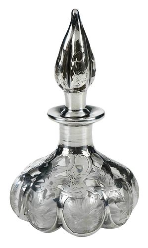Steuben Glass and Silver Overlay Perfume Bottle