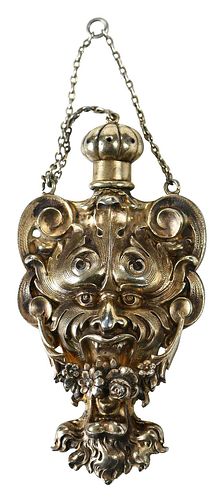 Art Nouveau Gilt Sterling Grotesque Mask Vinaigrette
