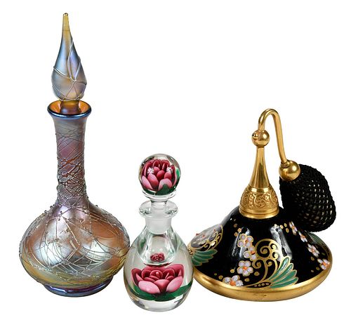 Two American Glass Perfume Bottles and Atomizer