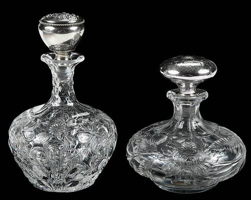 Two Hawkes Clear Cut Glass and Sterling Perfume Bottles