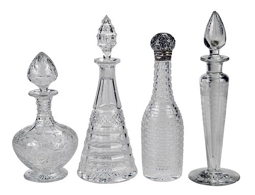 Four Intaglio, Etched, and Cut Clear Glass Perfumes