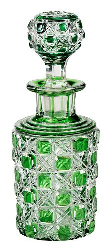 Green Cut to Clear Cut Glass Perfume Bottle