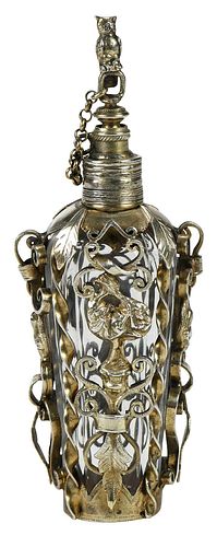 Austria Hungary Gilt Silver and Glass Perfume Bottle
