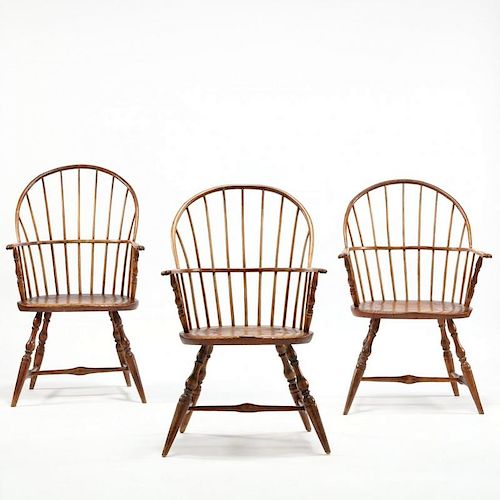 Three New England Windsor Arm Chairs