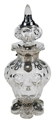Dutch Cut Glass and Silver Overlay Perfume Bottle