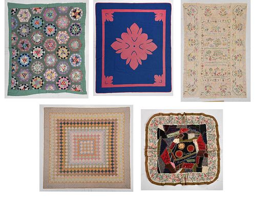 Group of Five American Quilted Textiles 