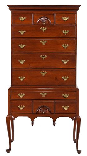 New England Queen Anne Cherry High Chest of Drawers