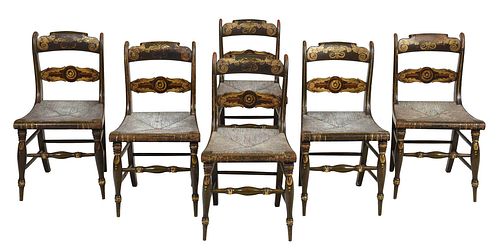 Six Classical Painted Rush Seat Chairs