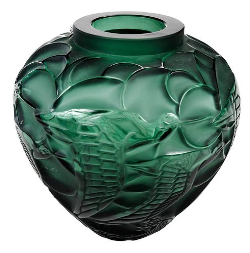 Lalique ?Courlis? Green Glass Vase