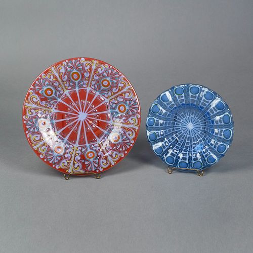 (2) Mid-Century Modern Higgins Art Glass Plate & Bowl