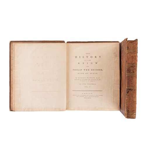 Watson, Robert. The History of the Reign of Philip the Second, King of Spain. London, 1777. Tomos I-II. Piezas: 2.
