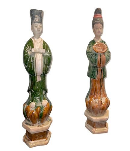 Pair Terra Cotta Chinese Dignitary Figural Statues