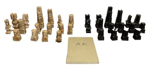 Mid Century Carved Onyx Chess Set