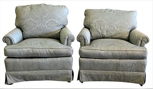 Pair of Upholstered Easy Chairs, height 31 inches, width 29 inches.