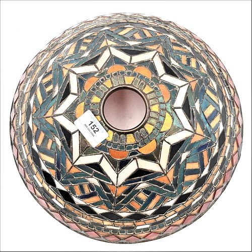 Tiffany Studio Leaded Glass Shade, geometric pattern, signed Tiffany Studios, New York, 2 inch opening at top, diameter 13 1/2 inches, shade only.