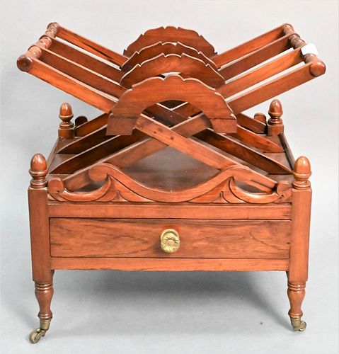 Regency Rosewood Canterbury, having one drawer, 19th century, missing one castor, height 19 inches, width 19 inches.
