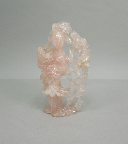 Oriental Rose Quartz Figure of a Woman with Fan.
